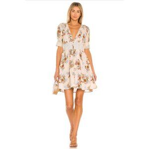Agua Bendita Menta Sunbaze Floral Print Pleated Mini Dress Beige Size